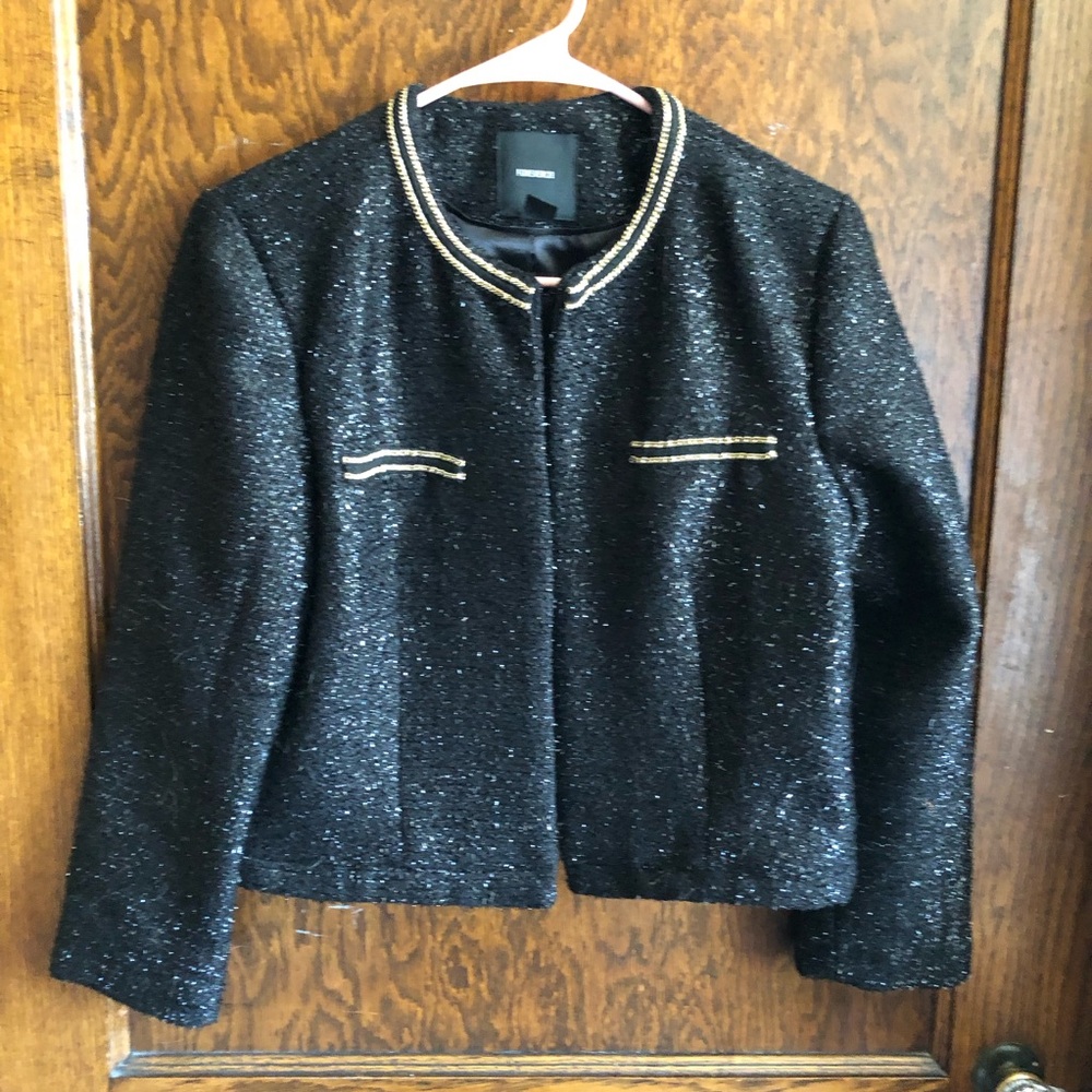 FOREVER 21 Black Sparkly Boucle Jacket with Gold Trim